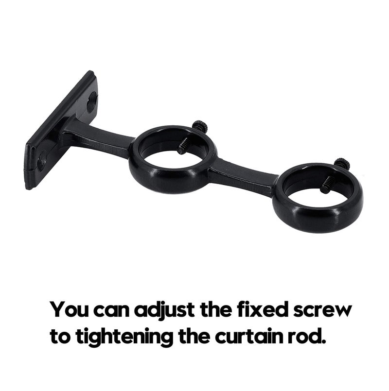 AddGrace 2 Pack Double Curtain Rod Brackets 1 Inch Curtain Rod Holders for Bedroom Living Room (Black) - Image 3